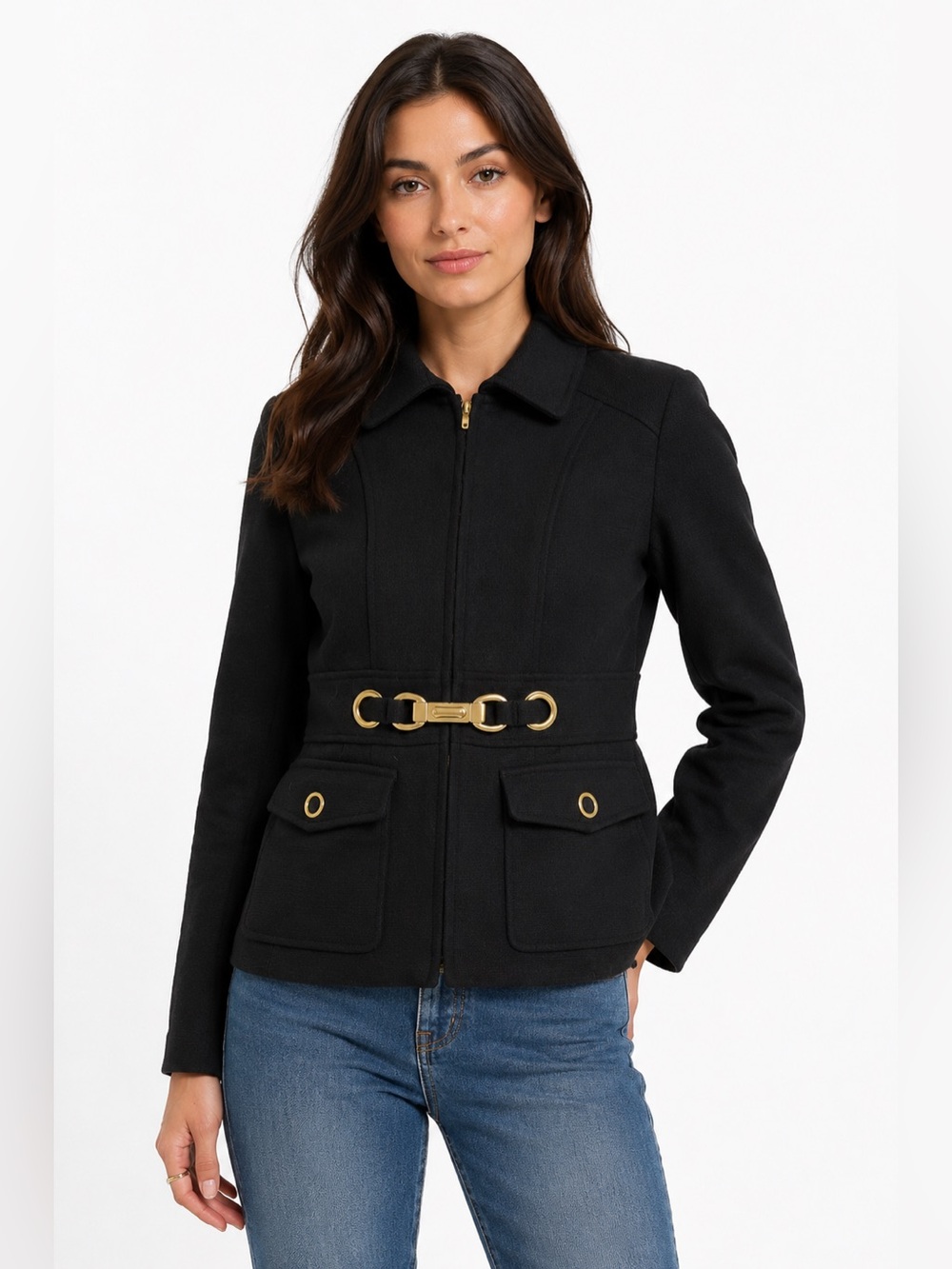 90s/Y2K Vintage INC Zip Jacket Gold Hardware Waist Clasp (Black) Size Small